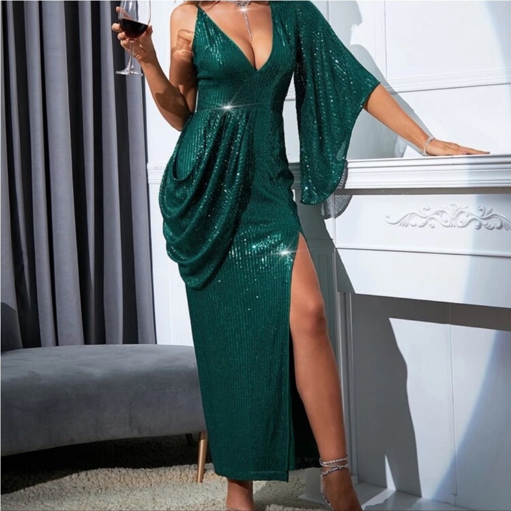 ASYMMETRICAL GREEN MAXI DRESS BRAND NEW